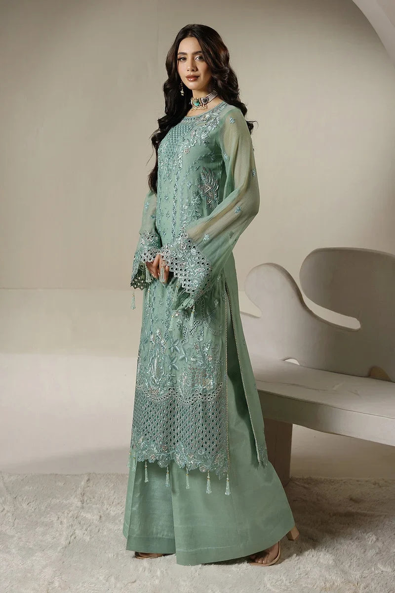 Soft Sage Green: Embroidered Chiffon Suit | Ready To Wear