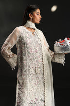 Icy White & Floral Accent: Embroidered Organza Suit | Ready To Wear