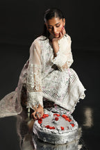 Icy White & Floral Accent: Embroidered Organza Suit | Ready To Wear