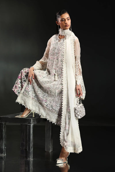 Icy White & Floral Accent: Embroidered Organza Suit | Ready To Wear