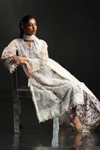 Icy White & Floral Accent: Embroidered Organza Suit | Ready To Wear