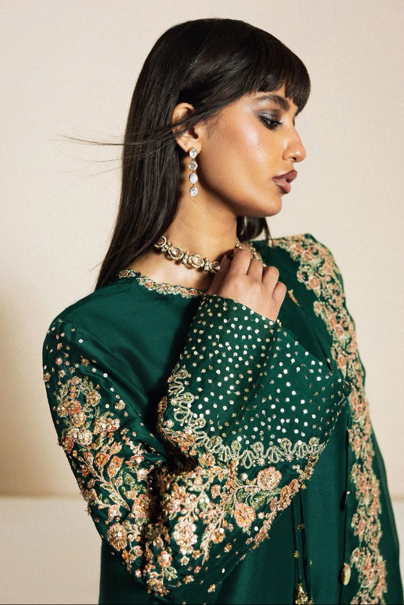 Emerald Mist Raw Silk Embroidered 3-Piece  Ready To Wear