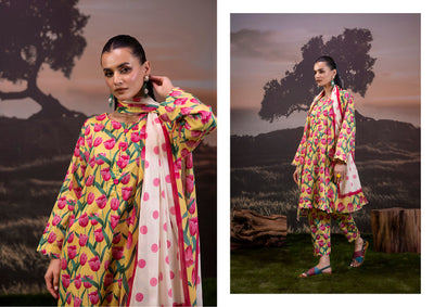 3 Piece Stitched Lawn Suit - Ready To Wear