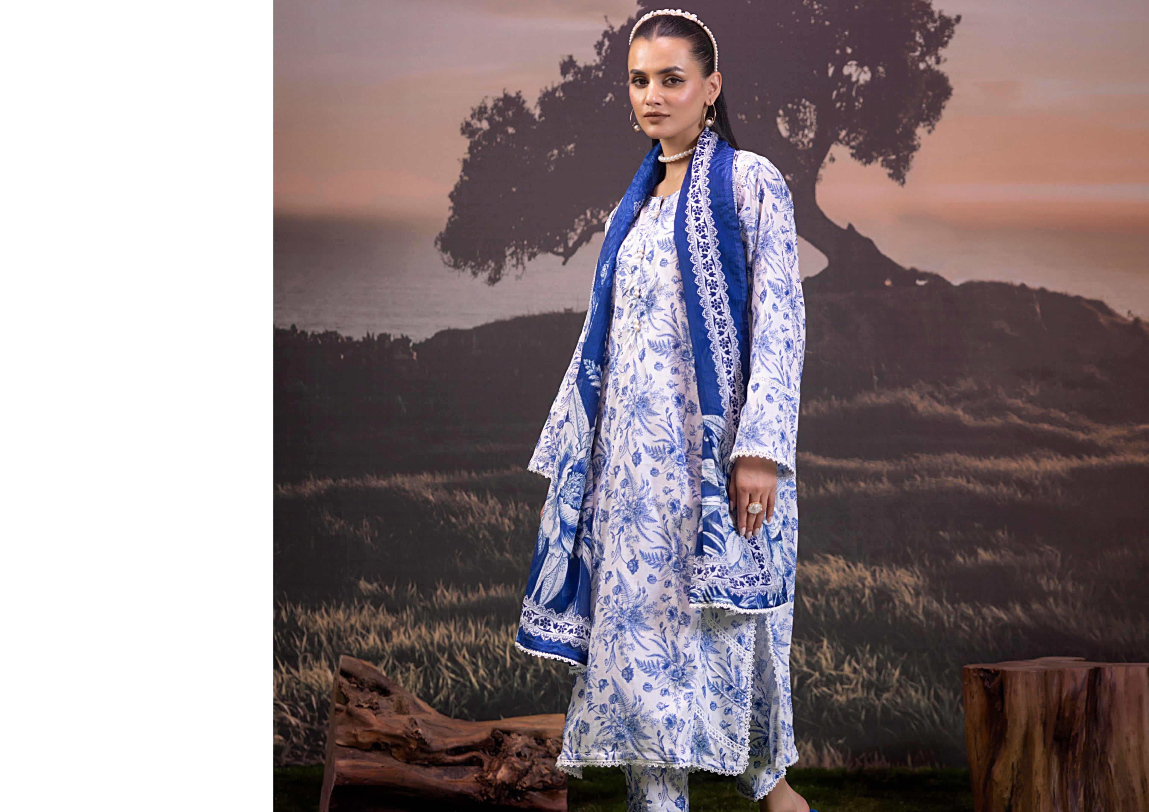 3 Piece Stitched Lawn Shirt - Ready To Wear