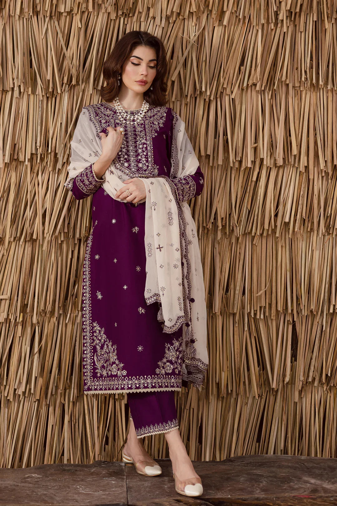 03-Piece Chiffon Suit With Embroidery