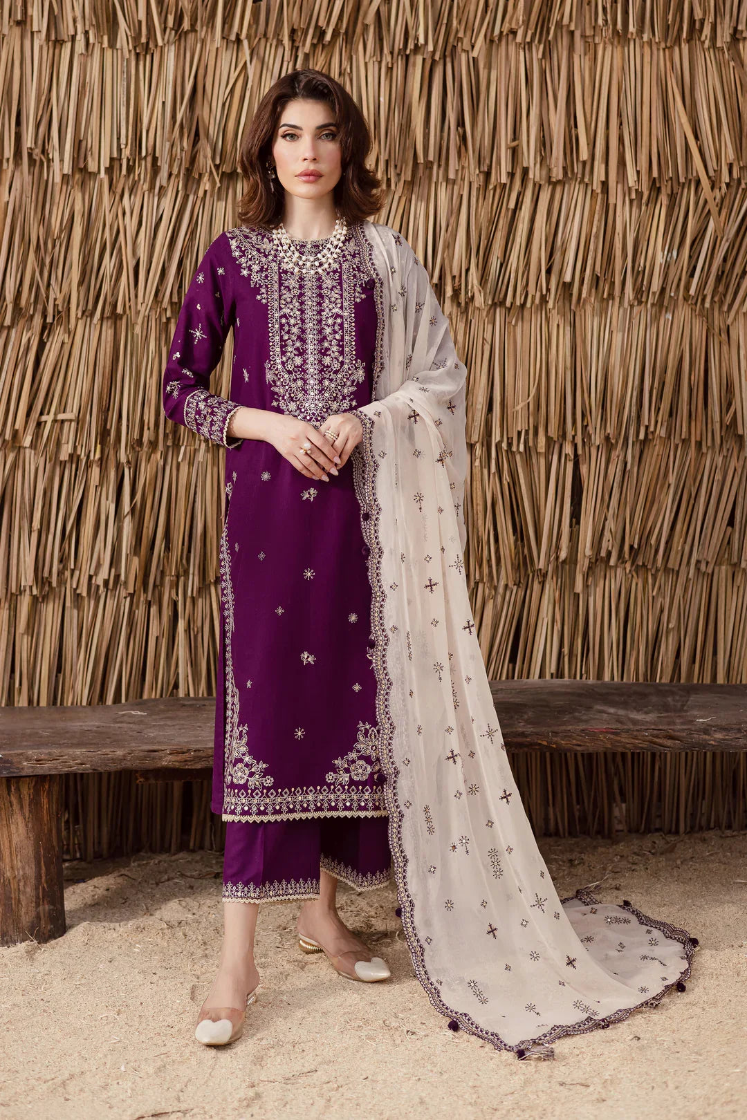 03-Piece Chiffon Suit With Embroidery