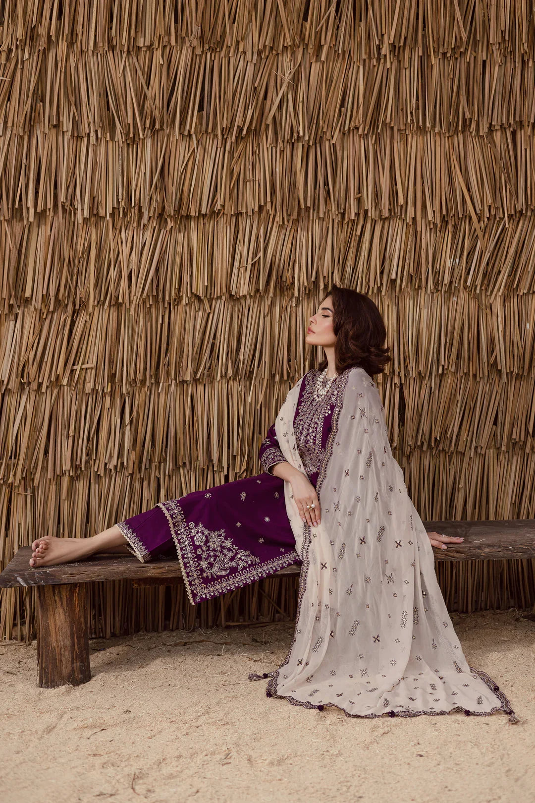 03-Piece Chiffon Suit With Embroidery