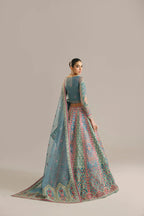 Steel Blue & Multi Color Embroidered Organza Lehnga Choli