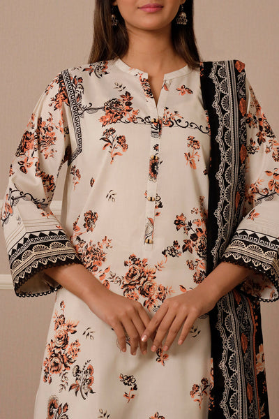 3 Piece Stitched Lawn Suit - Ready To Wear