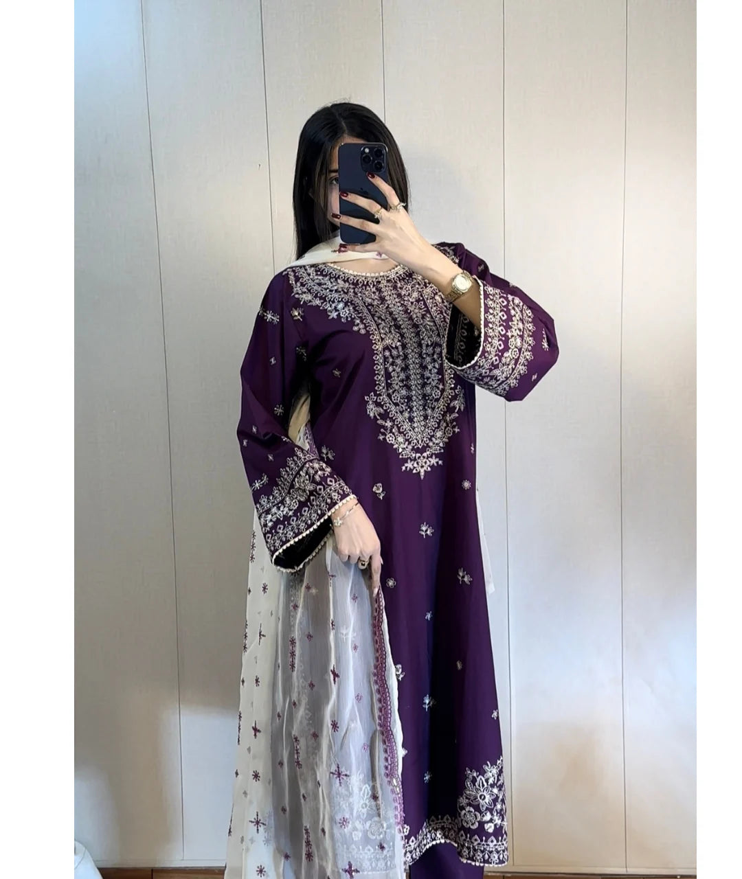 03-Piece Chiffon Suit With Embroidery