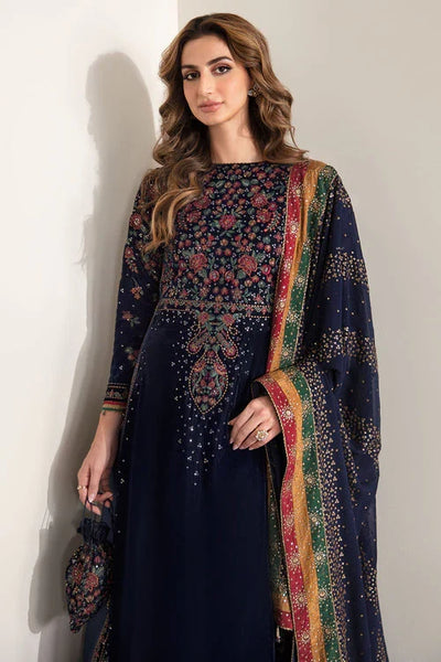 Navy Blue & Multi-Color: Velvet Embroidered Suit | Ready To Wear