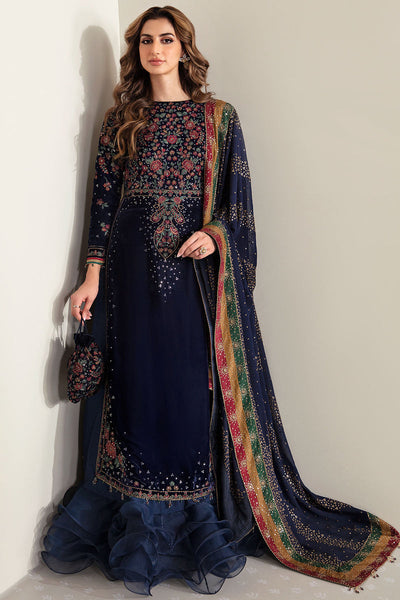 Navy Blue & Multi-Color: Velvet Embroidered Suit | Ready To Wear