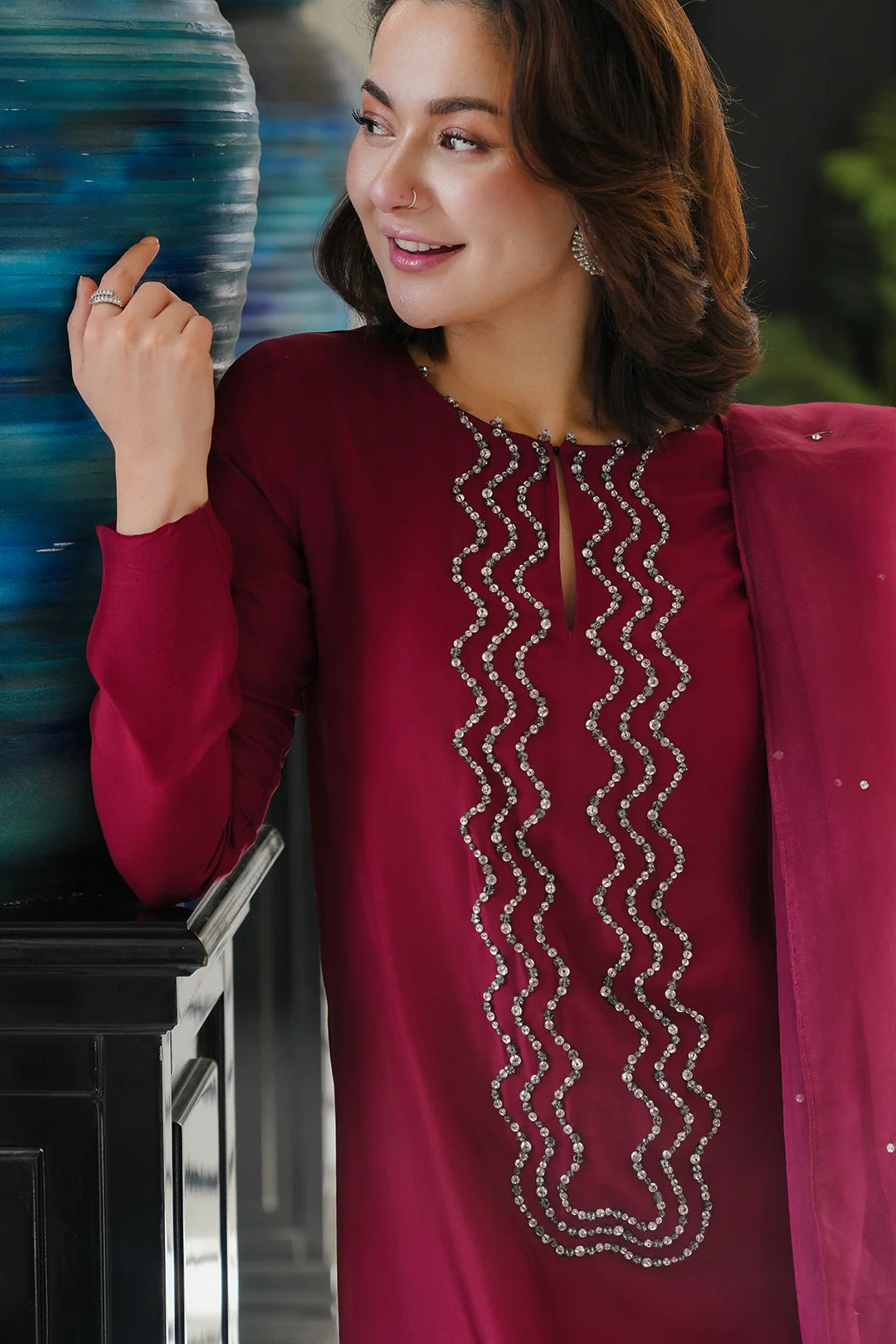 Ethereal Crimson Red: Shamoze Silk Suit