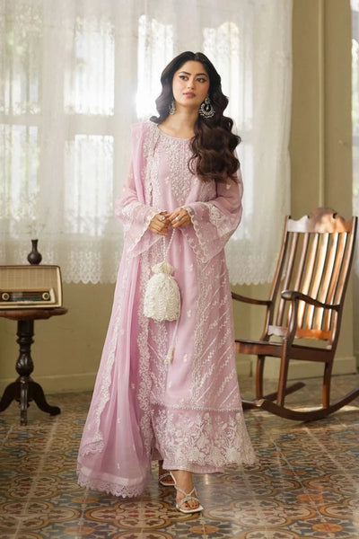 Pastel Lavender & Soft White: Embroidered Chiffon Suit