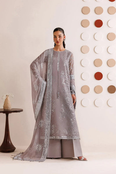 Dove Grey & Shimmering Silver: Embroidered Chiffon Suit