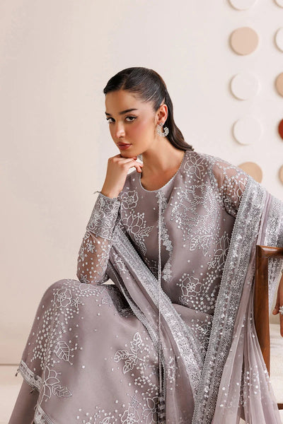 Dove Grey & Shimmering Silver: Embroidered Chiffon Suit