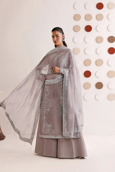 Dove Grey & Shimmering Silver: Embroidered Chiffon Suit