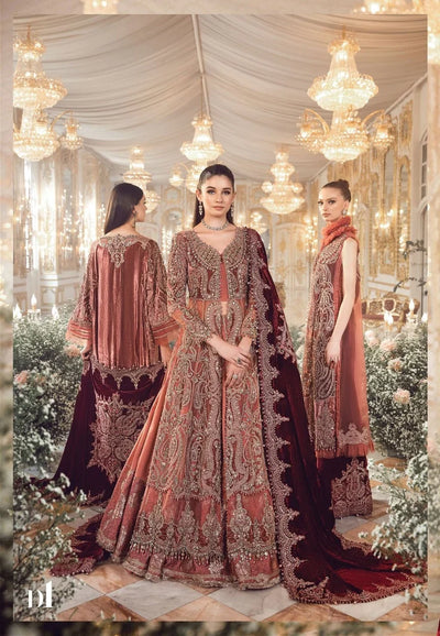 Rust Orange & Burgundy Net Embroidered Bridal Maxi | Ready To Wear