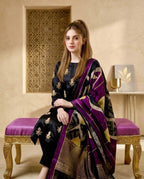 Midnight Black & Gold: Silk Suit With Pearls & Beads Handwork