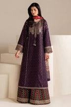 Eggplant Purple & Multi-Color Accent: Embroidered Lawn Suit