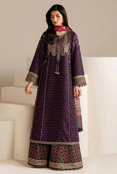 Eggplant Purple & Multi-Color Accent: Embroidered Lawn Suit