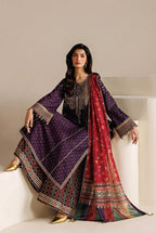 Eggplant Purple & Multi-Color Accent: Embroidered Lawn Suit