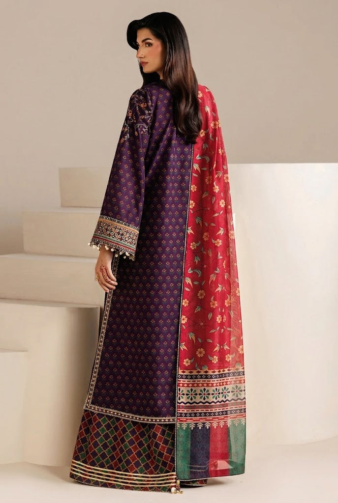 Eggplant Purple & Multi-Color Accent: Embroidered Lawn Suit