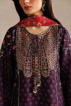 Eggplant Purple & Multi-Color Accent: Embroidered Lawn Suit