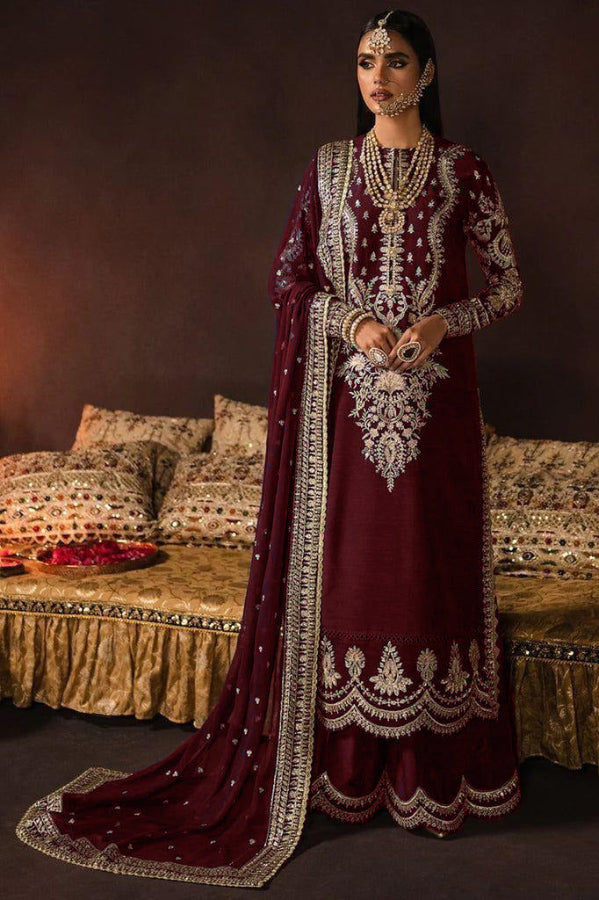 Deep Wine Maroon & Antique Silver: Embroidered Velvet Suit