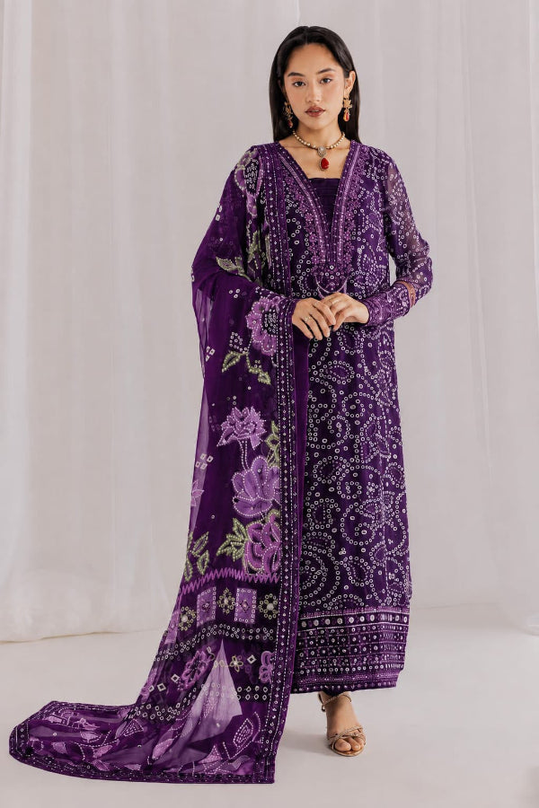 Rich Jewel Purple & White: Printed Chiffon Suit