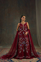 Oxblood Crystal Flora Royale: Embroidered Silk Suit