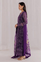 Rich Jewel Purple & White: Printed Chiffon Suit