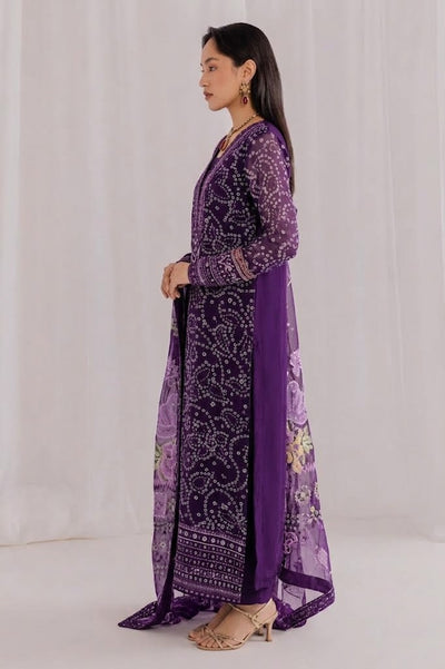 Rich Jewel Purple & White: Printed Chiffon Suit