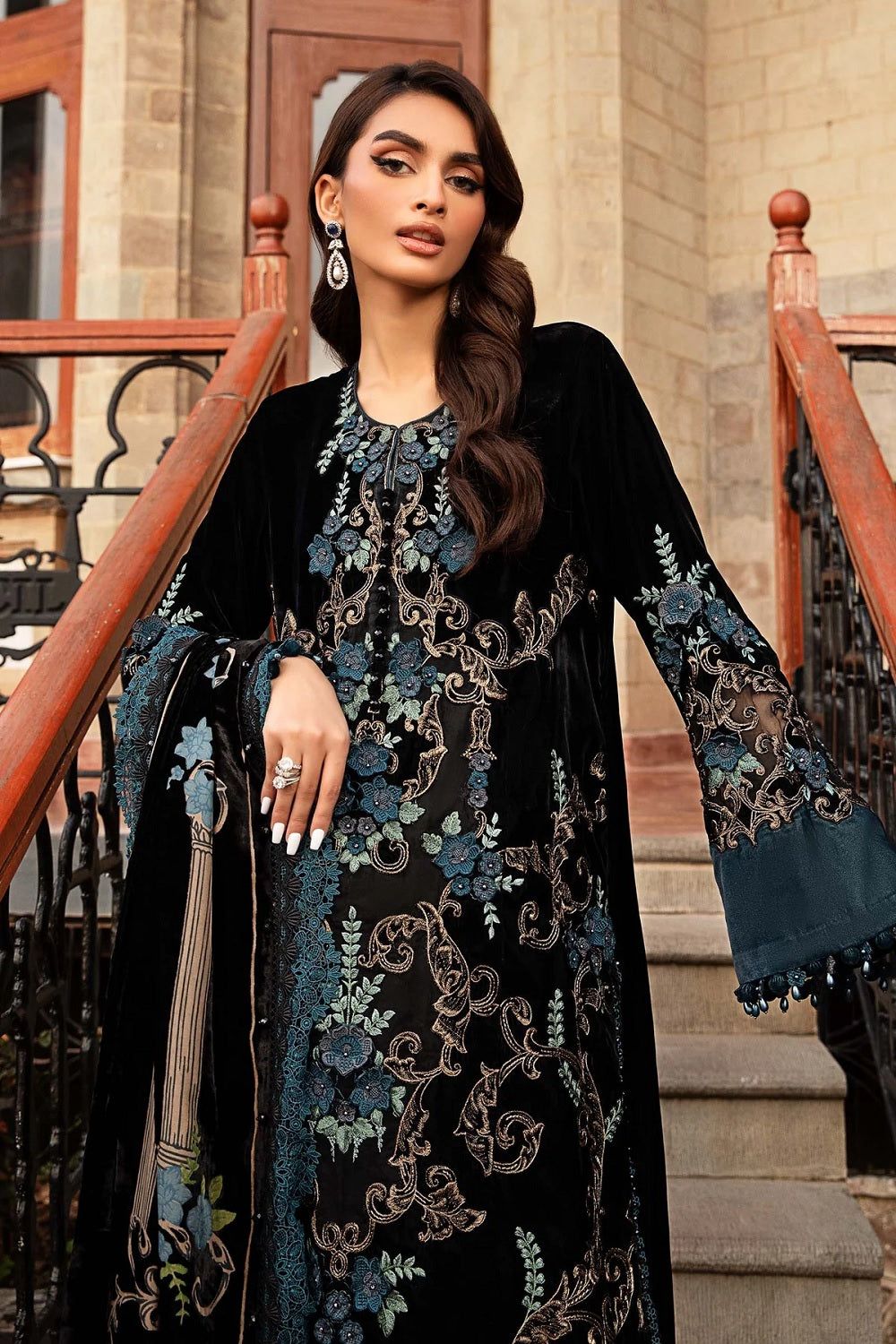 3 Piece Stitched Velvet Suit - Ready To Wear