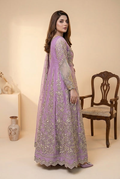 Soft Lilac & Silver Heavily Embroidered Net Maxi | Ready To Wear
