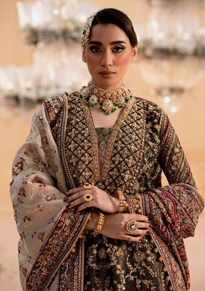 Deep Antique Bronze & Charcoal: Heavy Embroidered Organza Suit | Ready To Wear
