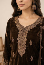 Deep Chocolate Brown & Antique: Embroidered Velvet Suit