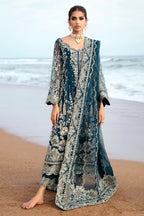 Rich Peacock Teal & Silver Embroidered Chiffon Suit