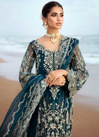 Rich Peacock Teal & Silver Embroidered Chiffon Suit