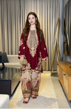 Majestic Maroon Silk 2-Piece Luxury Suit - Ready To Wear