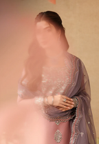 Mauve Pink & Metallic Silver: Embroidered Chiffon Suit