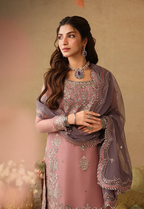Mauve Pink & Metallic Silver: Embroidered Chiffon Suit