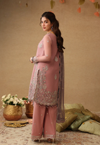 Mauve Pink & Metallic Silver: Embroidered Chiffon Suit