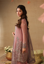 Mauve Pink & Metallic Silver: Embroidered Chiffon Suit