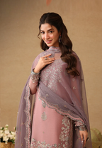 Mauve Pink & Metallic Silver: Embroidered Chiffon Suit