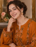 Warm Ochre Mustard: Embroidered Silk Kaftan Style Shirt | Ready To Wear