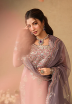 Mauve Pink & Metallic Silver: Embroidered Chiffon Suit