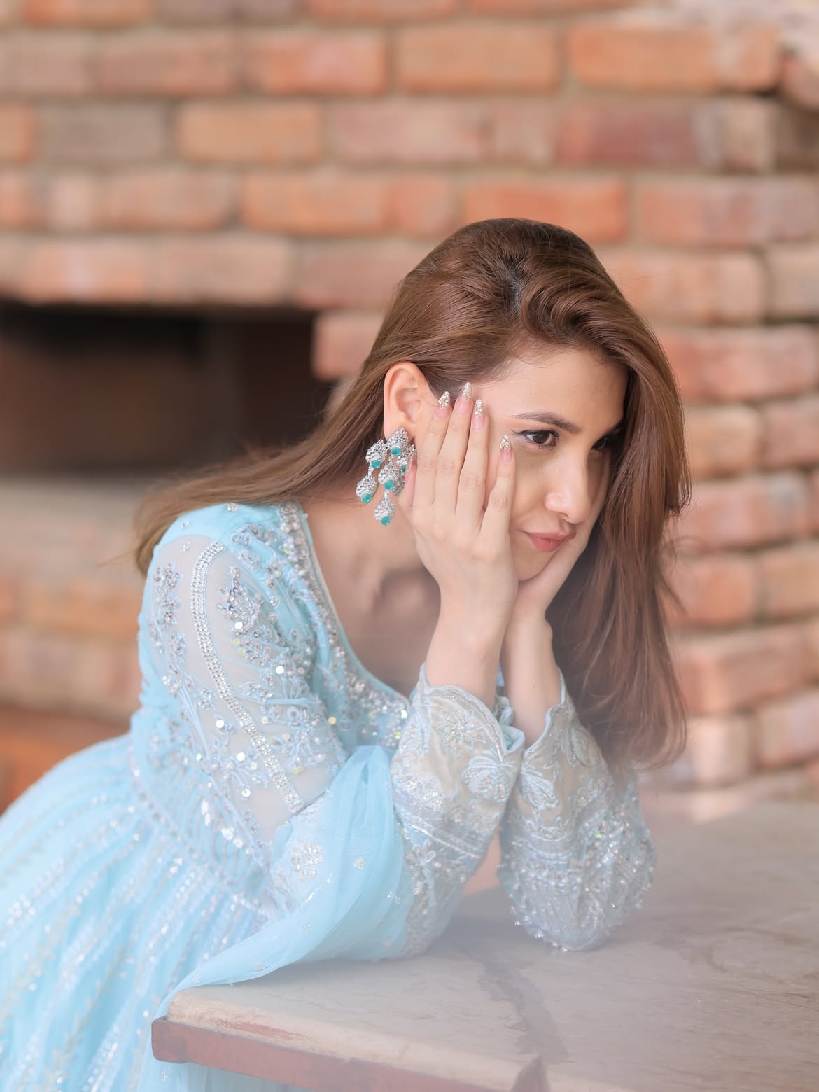 Serene Sky Blue & Silver Accent: Embroidered Net Maxi