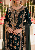Emerald Green & Antique Gold: Embroidered Velvet Suit