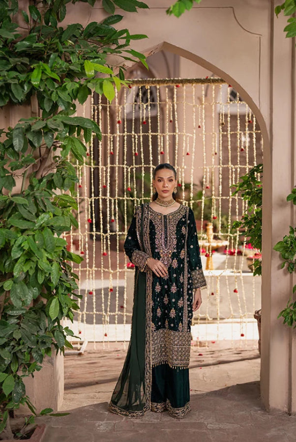 Emerald Green & Antique Gold: Embroidered Velvet Suit